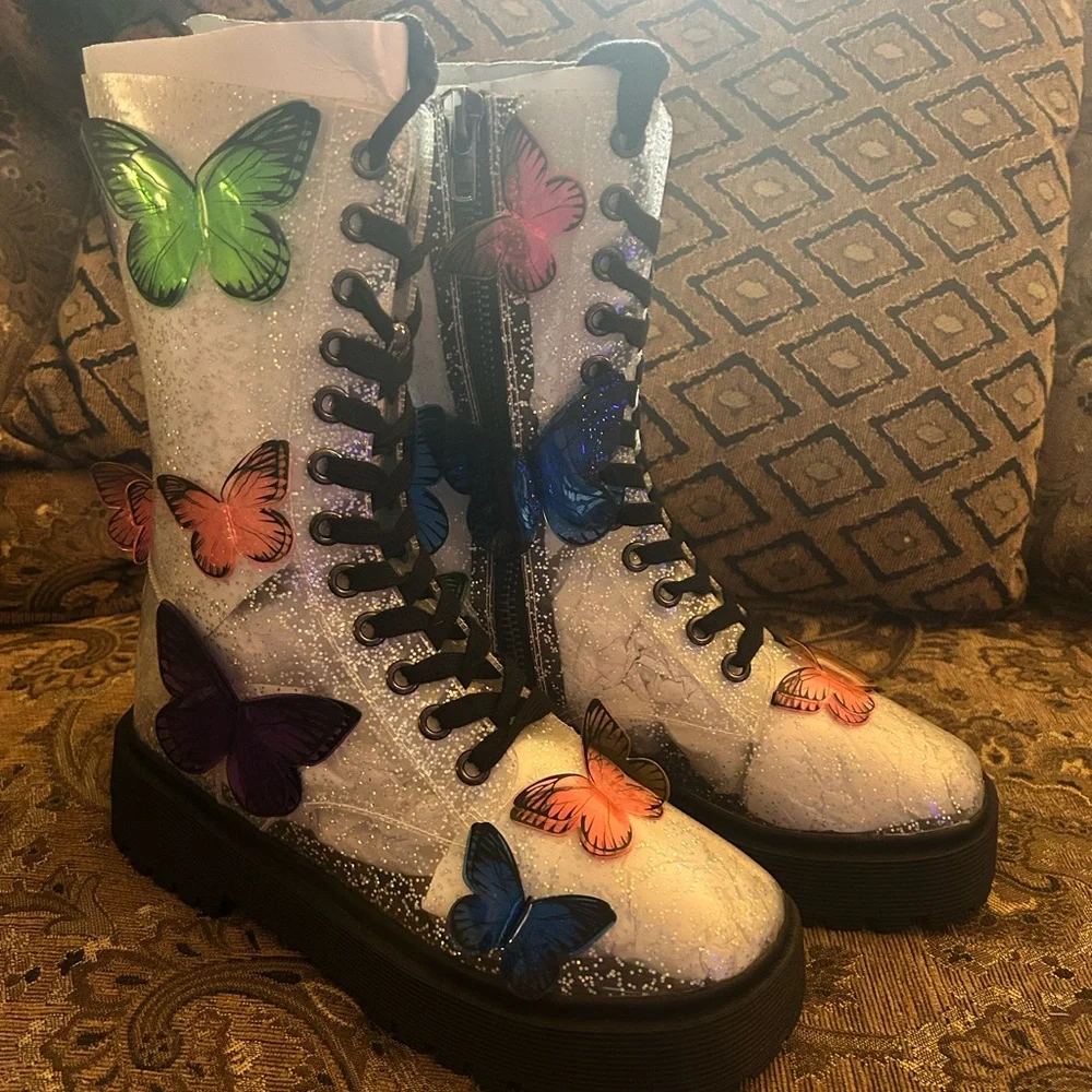 Terrarium 3D Butterfly Combat Boots - Picture 1 of 5